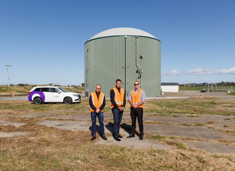 Powerco's David Hendry and Don Elers with Hamish Waugh from Manawatū District Council.