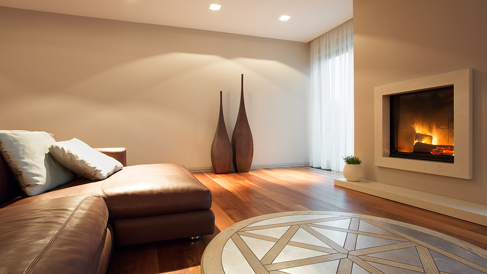 Luxurious living room with gas fire